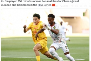 狼队青训官方账号：在FIFA系列赛中，徐彬为中国队共出战157分钟