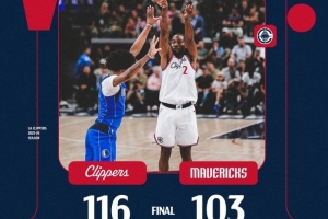 连续55场20+！快船赛后晒比赛海报：小卡标志性跳投入镜