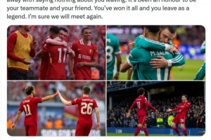 萨拉赫社媒致敬罗伯逊:成为你的朋友是我的荣幸,你作为传奇离开