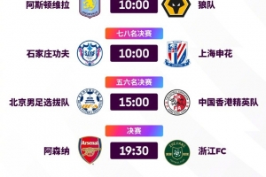 英超青年杯决赛日赛程:明天19:30,阿森纳U15队与浙江队争冠