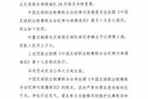 官方：李镇全辱骂米特里策，停赛2场，罚款2万