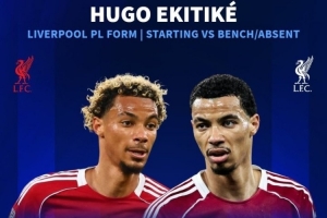 埃基蒂克首发时利物浦英超21战14胜3平5负 未首发时11战2胜4平5负