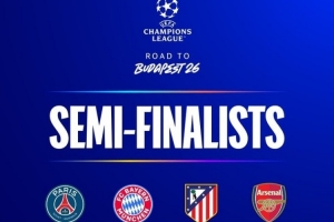 欧冠半决赛开球时间:29日3点巴黎vs拜仁,30日3点马竞vs阿森纳