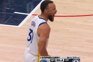 燃尽了！追梦拖着伤腿给库里做掩护 库里大撤步三分轰进反超！